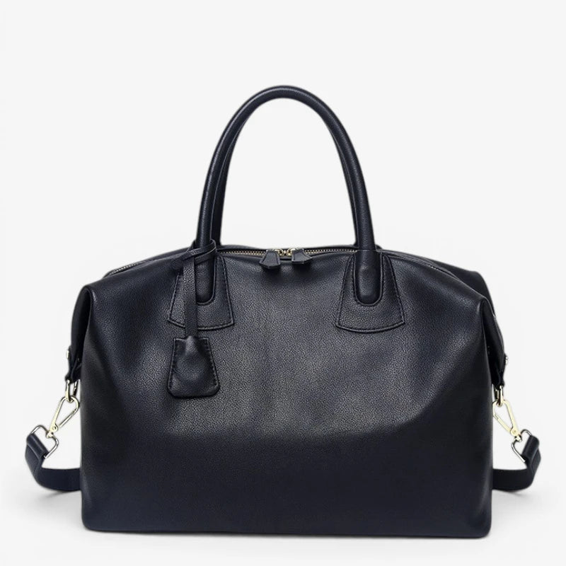Sac cabas femme en cuir de vachette pleine fleur noir grand format