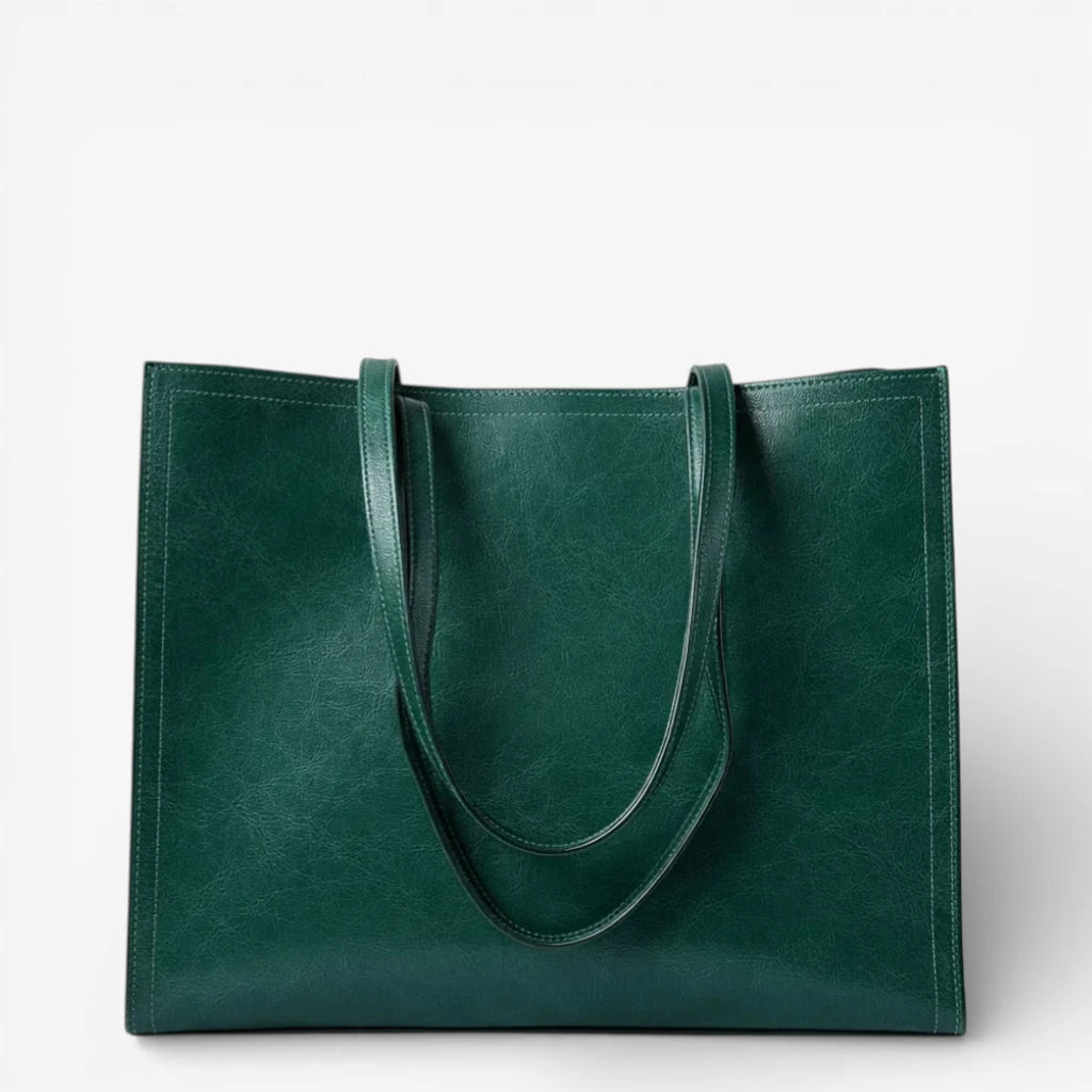 Sac cabas femme en cuir de vachette vert grand format avec anses longues
