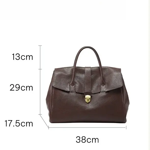 Sac cabas marron avec dimensions 38 cm x 29 cm x 17,5 cm indiquées