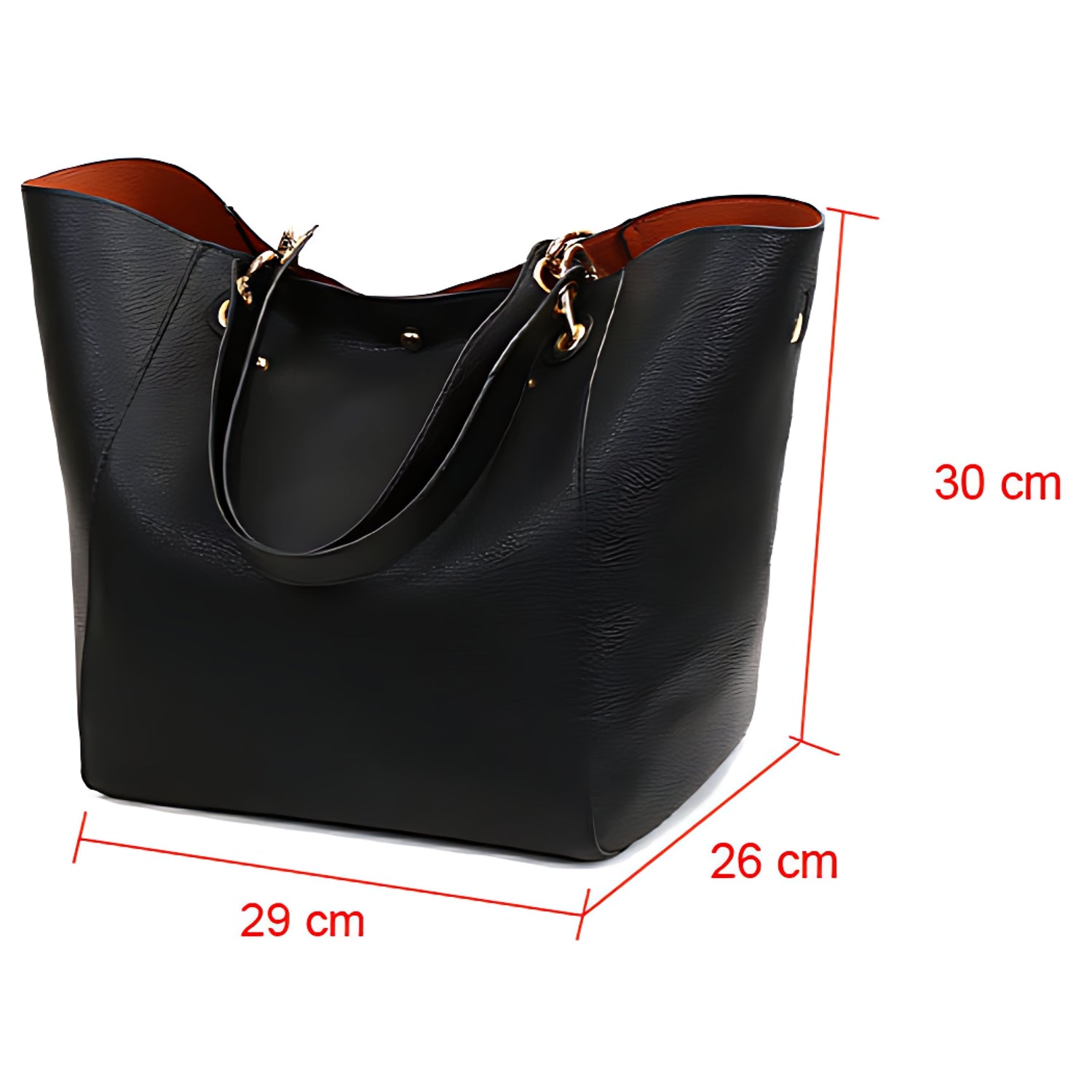 Sac cabas noir en cuir végétalien avec pochette intérieure assortie et bandoulière détachable