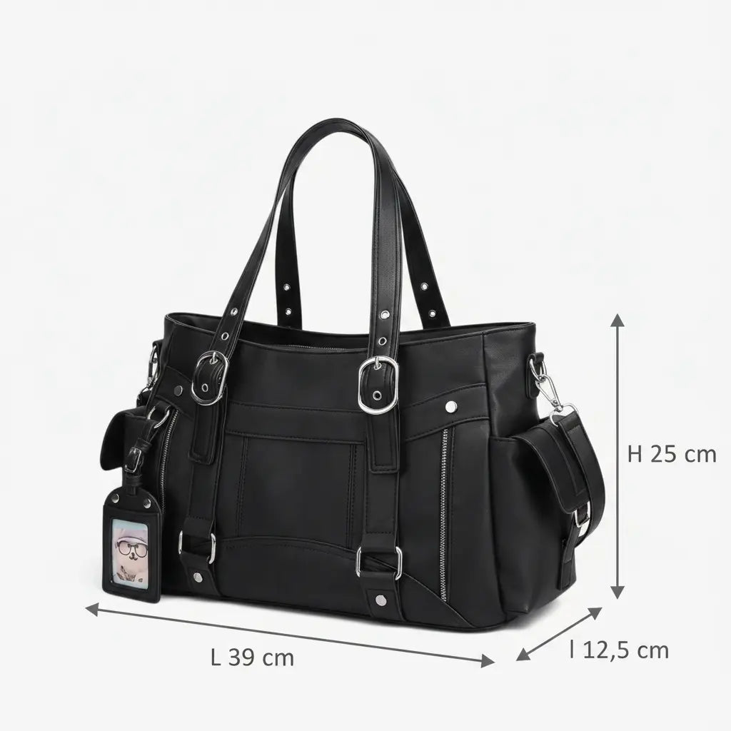 Dimensions du sac cabas noir : 39 × 25 × 12,5 cm