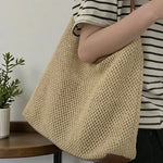 Sac cabas paille femme beige – grand format épaule - Vignette | Sacs pour tous