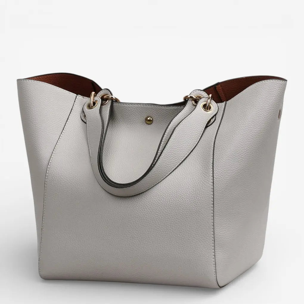 Sac cabas porté épaule pour femme en cuir végétalien gris clair, design épuré et élégant