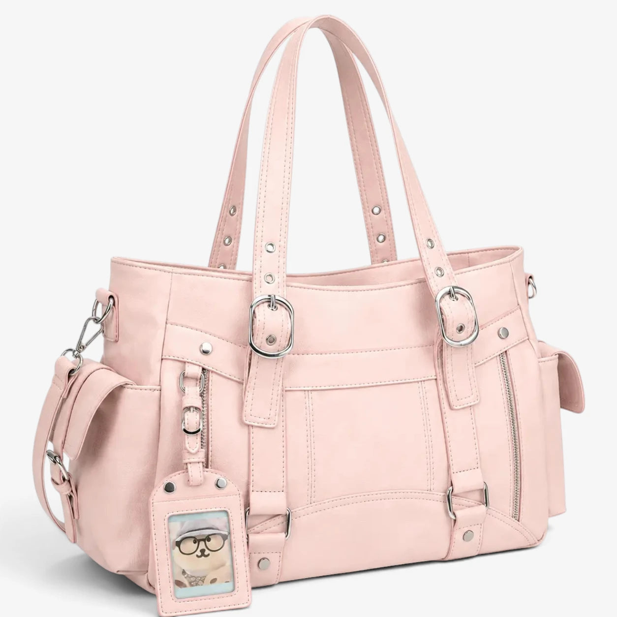 Sac cabas rose avec doubles poignées et bandoulière amovible