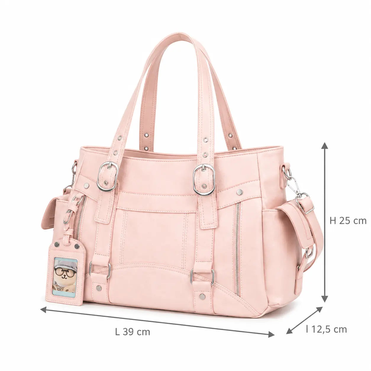Sac cabas rose avec dimensions indiquées
