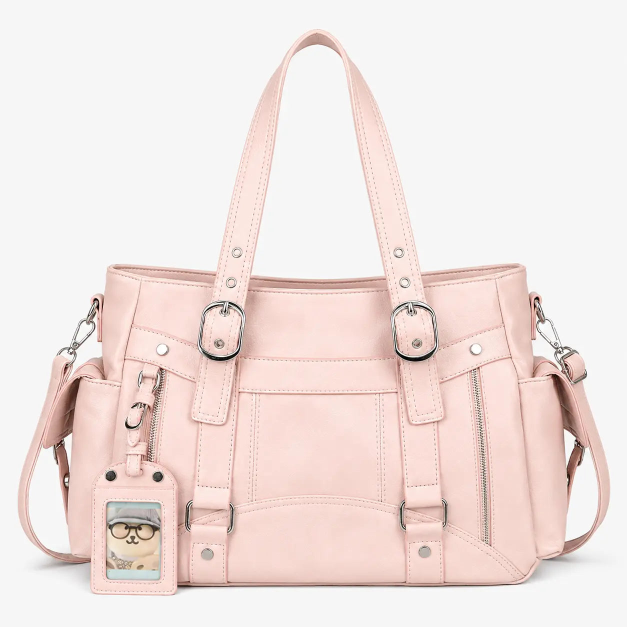 Sac cabas rose vu de face avec doubles poignées