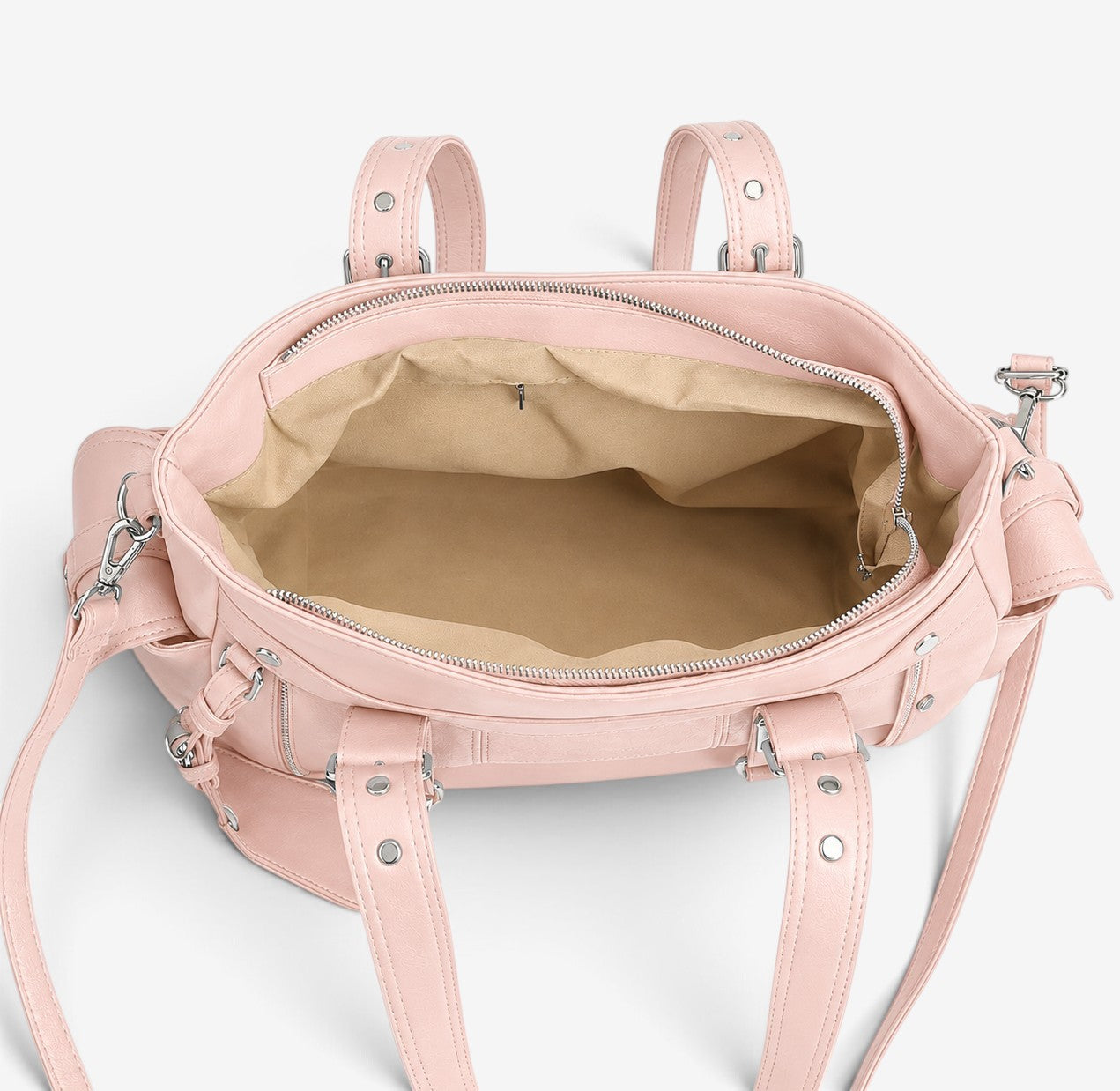 Intérieur du sac cabas rose avec poches de rangement
