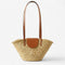 Sac cabas en rotin tressé avec rabat en simili cuir et anses longues