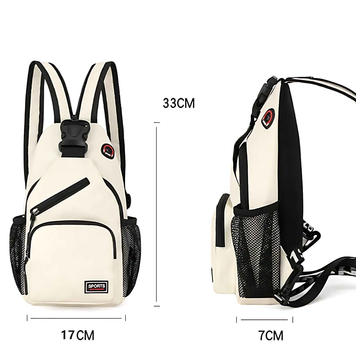 Dimensions du sac convertible 2-en-1 blanc 33 × 17 × 7 cm