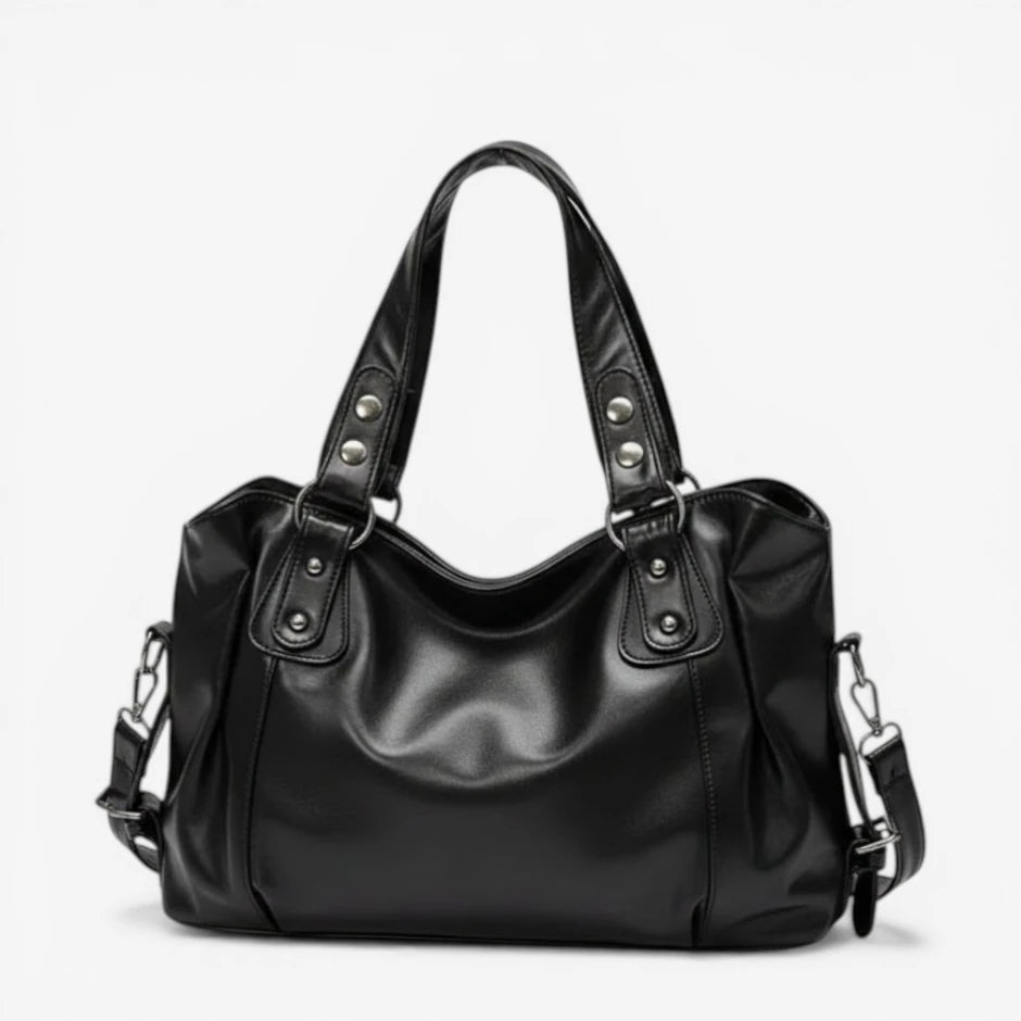 Sac de cours femme noir à bandoulière grande capacité pour étudiante avec poignée et porté épaule