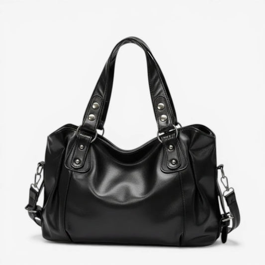 Sac de cours femme noir à bandoulière grande capacité pour étudiante avec poignée et porté épaule