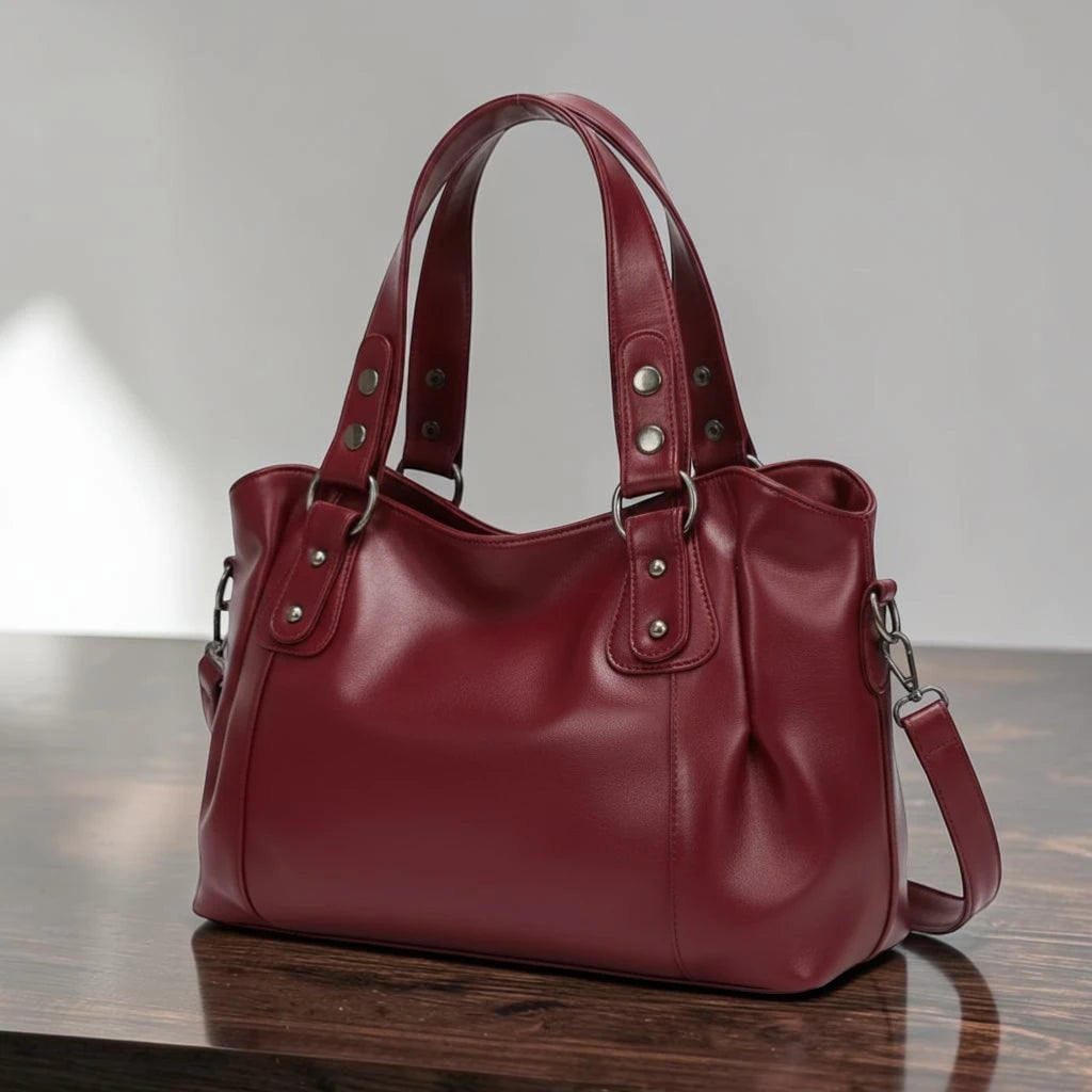 Sac de cours femme bordeaux grande capacité avec poignée et bandoulière vue produit
