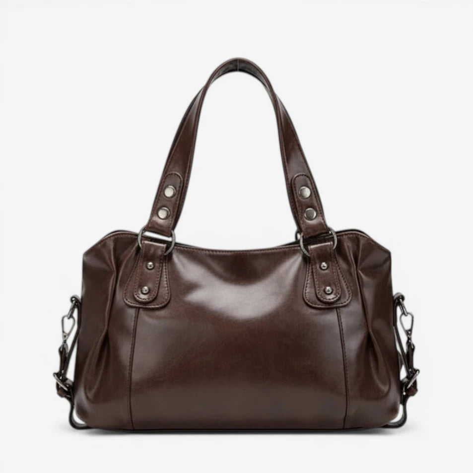 Sac de cours femme marron grande capacité avec poignée et bandoulière pour un usage quotidien