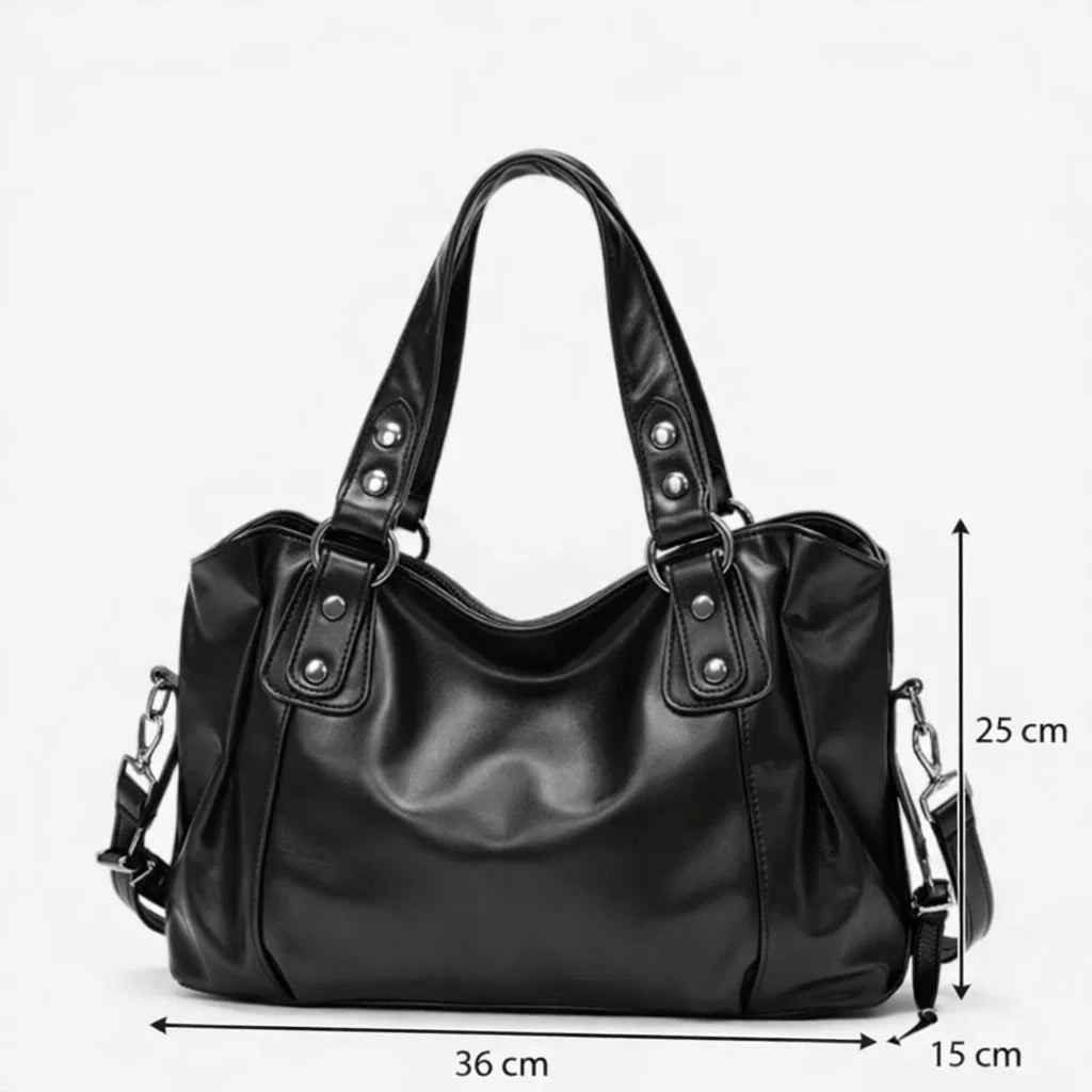 Sac de cours femme noir grande capacité avec dimensions 36 cm largeur 25 cm hauteur 15 cm profondeur