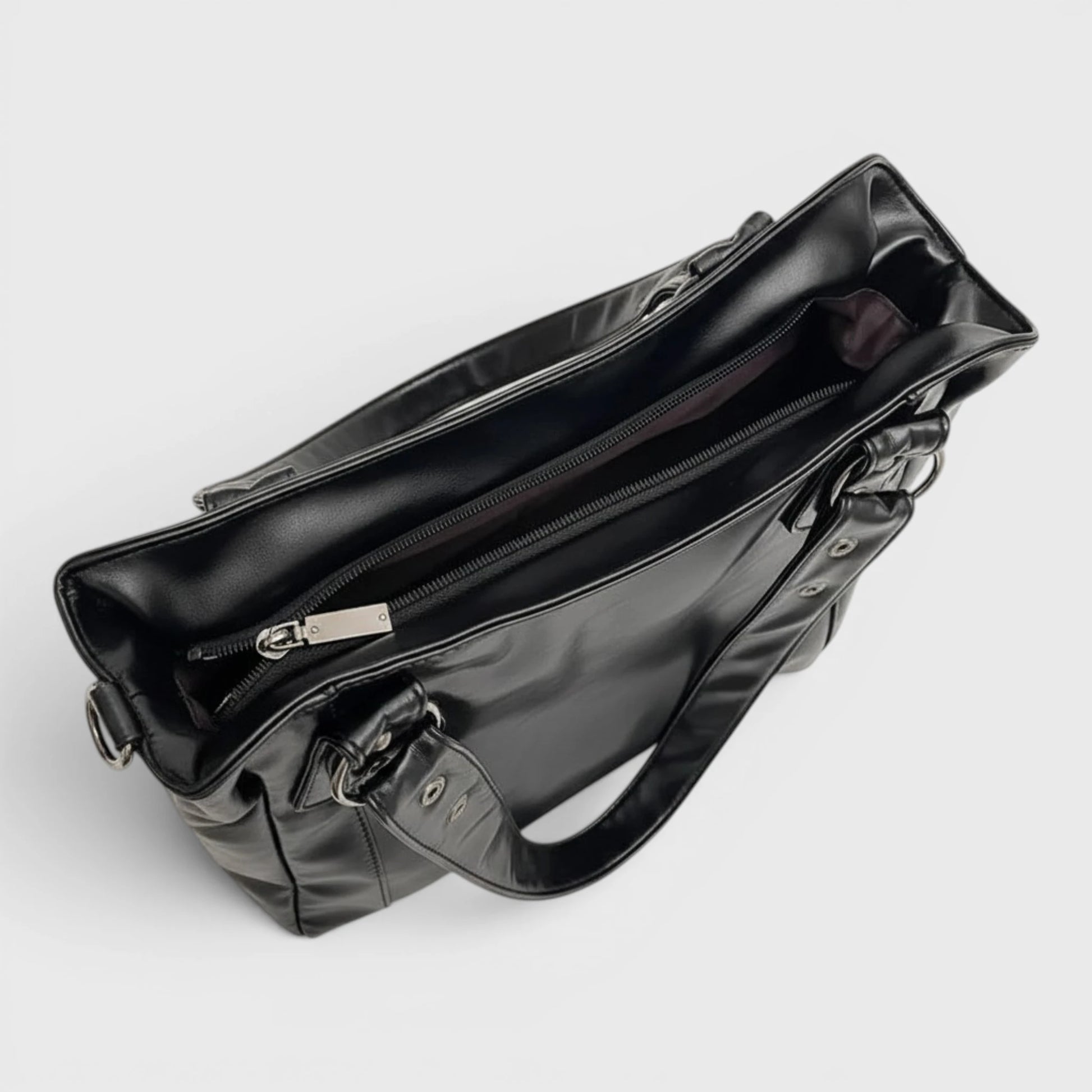 Sac de cours femme noir grande capacité avec fermeture zippée sécurisée et ouverture large