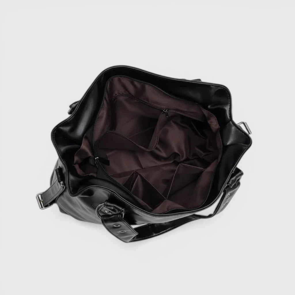 Sac de cours femme noir grande capacité intérieur doublé avec espace de rangement principal