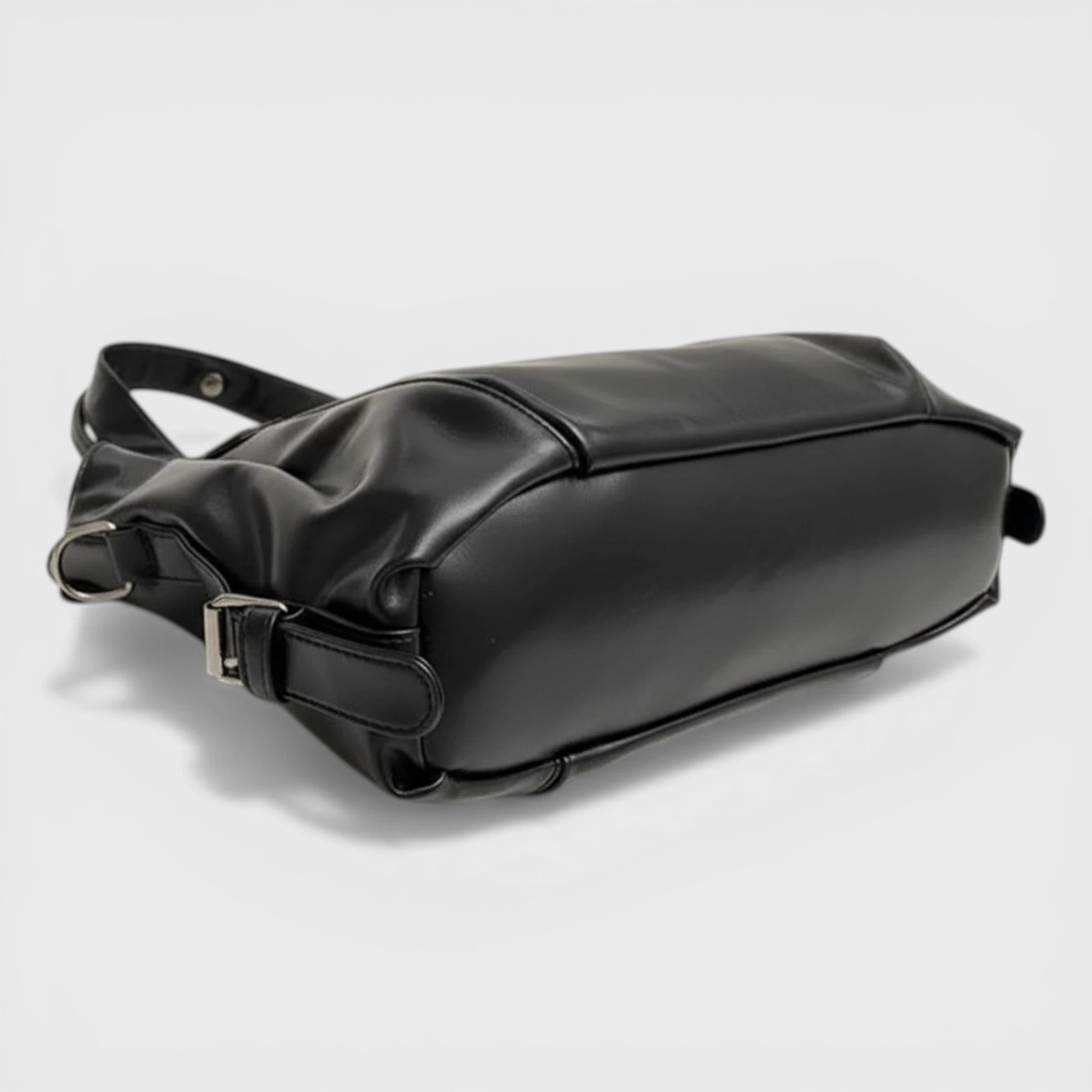 Sac de cours femme noir grande capacité vue de profil avec bandoulière et structure souple