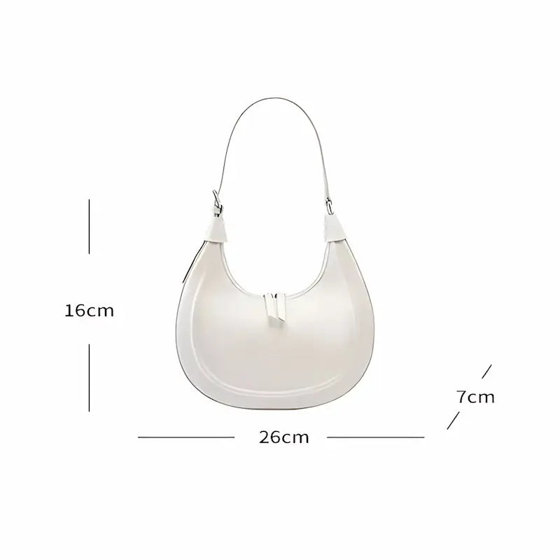 Sac croissant en cuir véritable blanc pour femme avec dimensions 26 × 16 × 7 cm indiquées