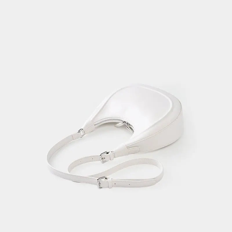 Sac croissant en cuir véritable blanc pour femme avec bandoulière détachable
