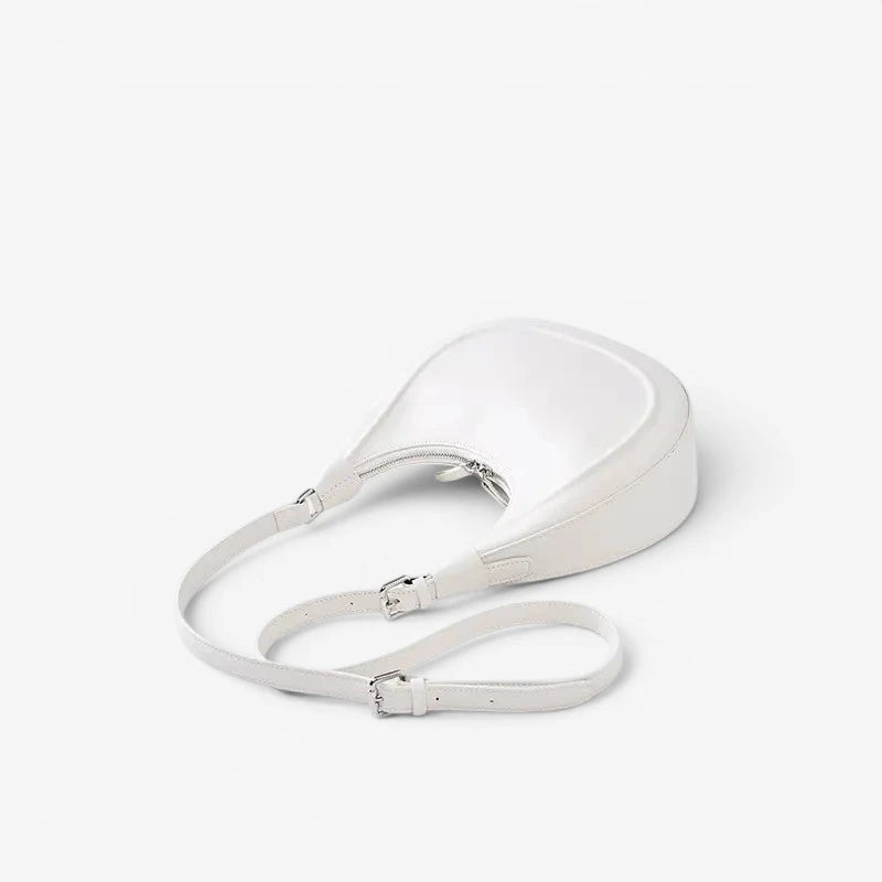 Sac croissant en cuir véritable blanc pour femme avec bandoulière détachable