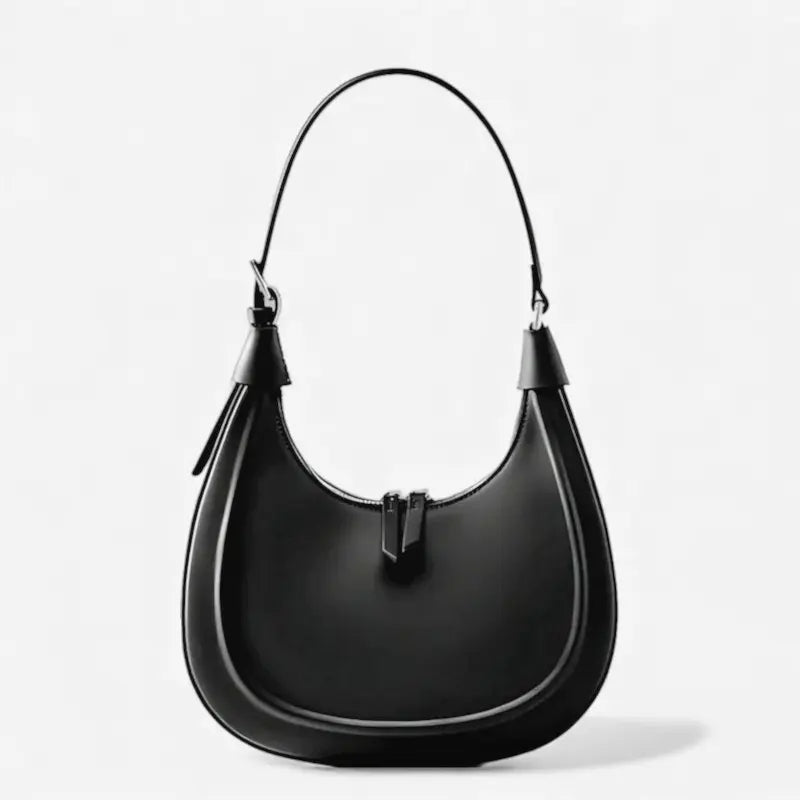 Sac croissant en cuir véritable noir pour femme au design demi-lune chic et minimaliste