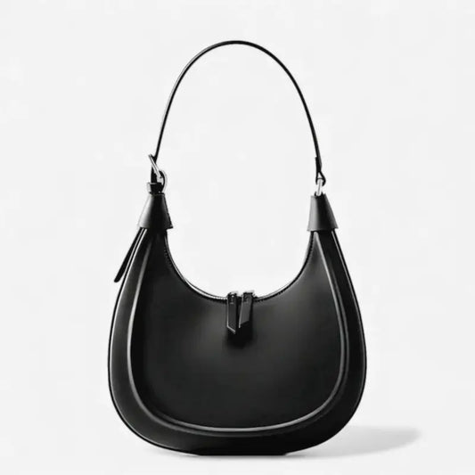 Sac croissant en cuir véritable noir pour femme au design demi-lune chic et minimaliste