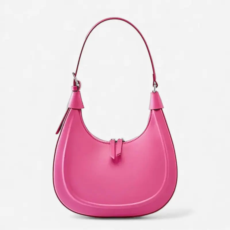 Sac croissant en cuir véritable rose pour femme au design demi-lune chic et minimaliste