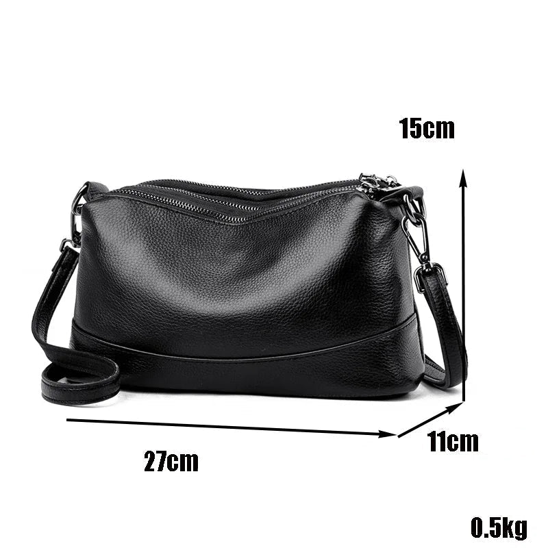 Sac bandoulière femme en cuir noir avec dimensions 27×15×11 cm
