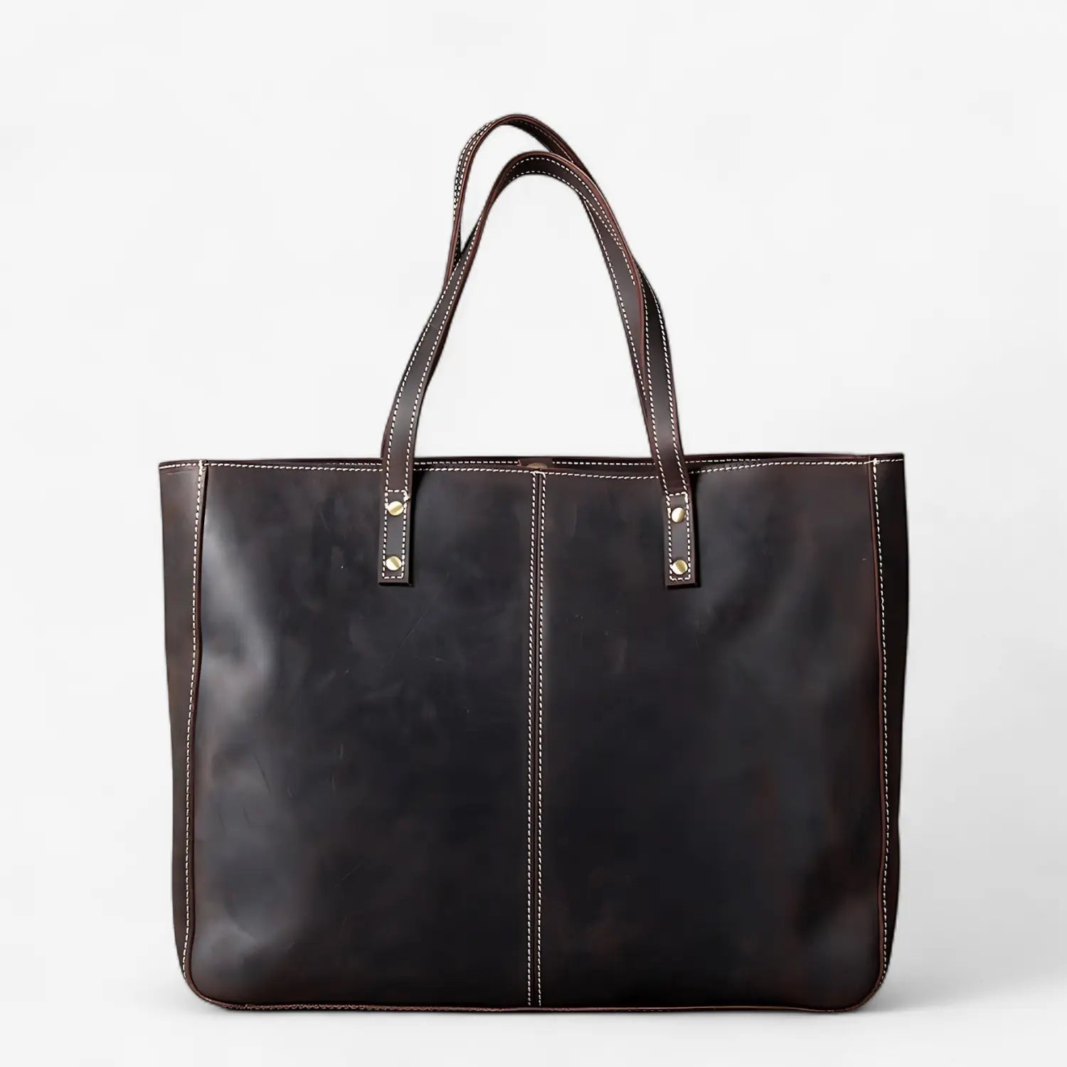 sac en cuir Crazy Horse unisexe brun avec anses solides style tote