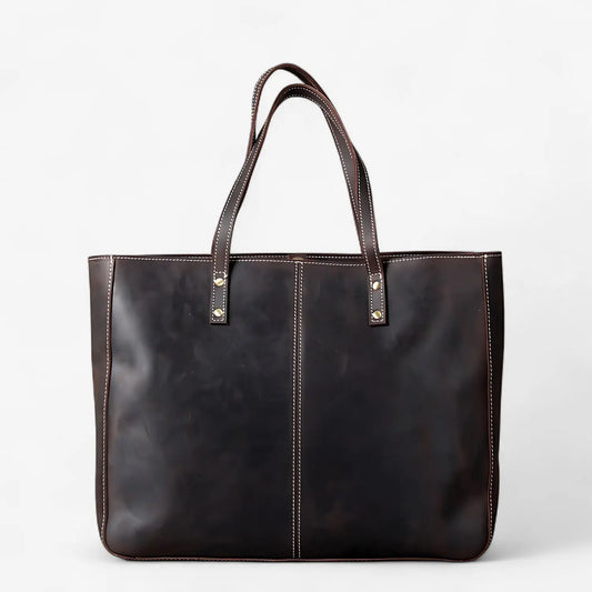 sac en cuir Crazy Horse unisexe brun avec anses solides style tote