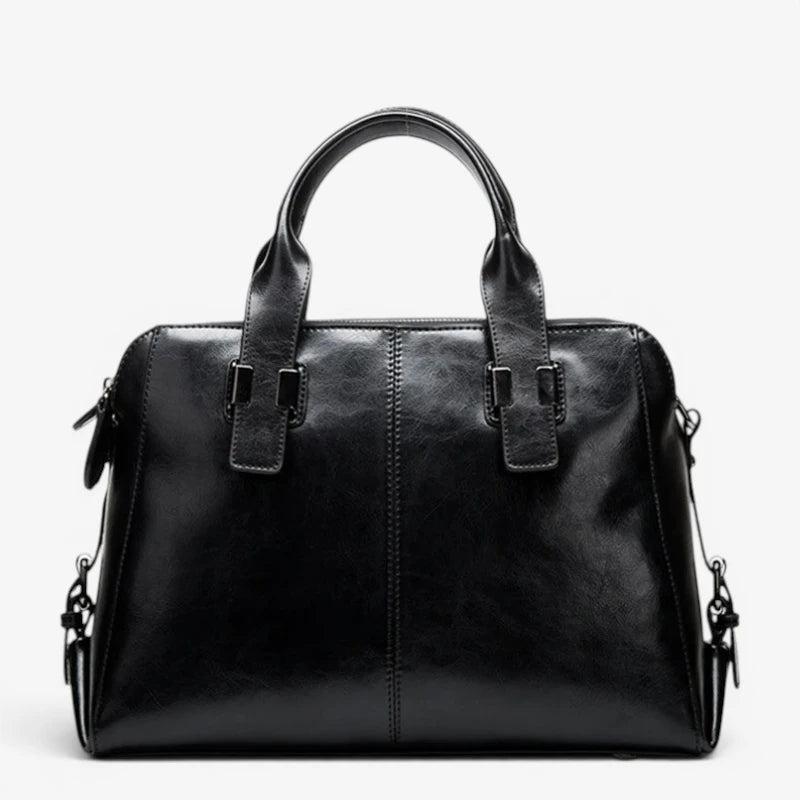Sac en cuir noir pour femme avec bandoulière amovible et double poignée