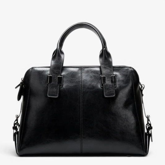 Sac en cuir noir pour femme avec bandoulière amovible et double poignée