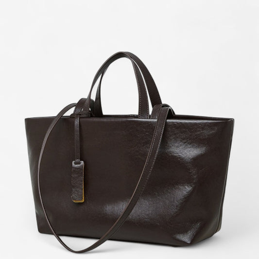 Sac en cuir noir pour femme avec poignées et bandoulière, style rétro européen