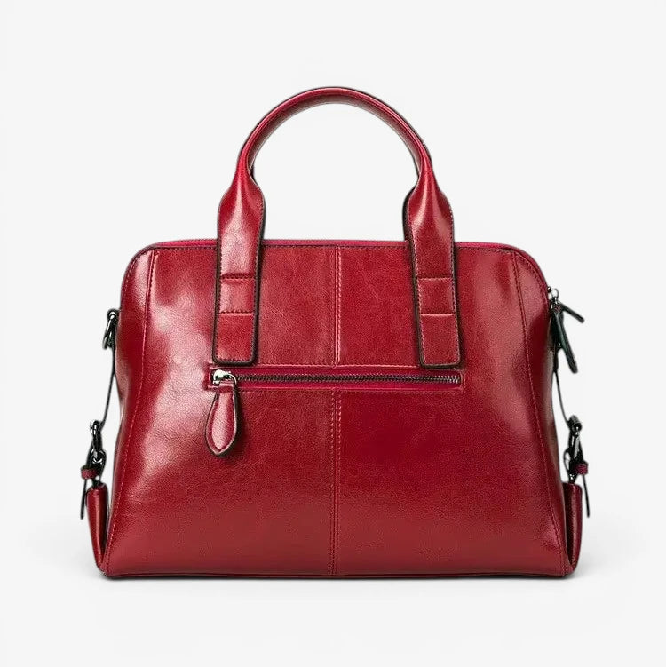 Sac en cuir rouge pour femme vu de dos avec double poignée
