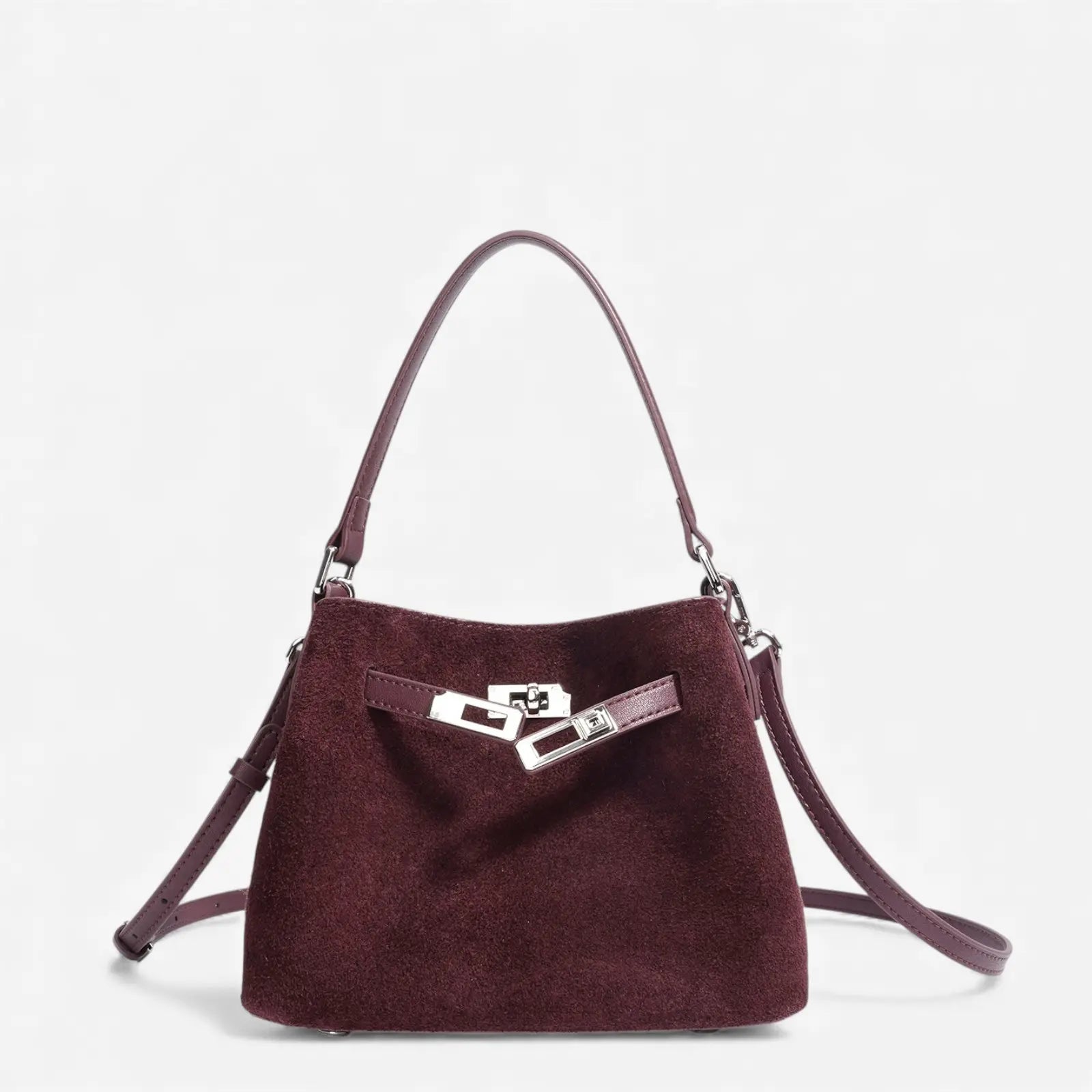 Sac en cuir suédé prune pour femme, vue avant