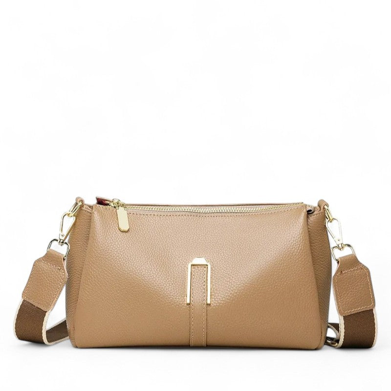 Sac en cuir de vachette marron clair pour femme avec bandoulière