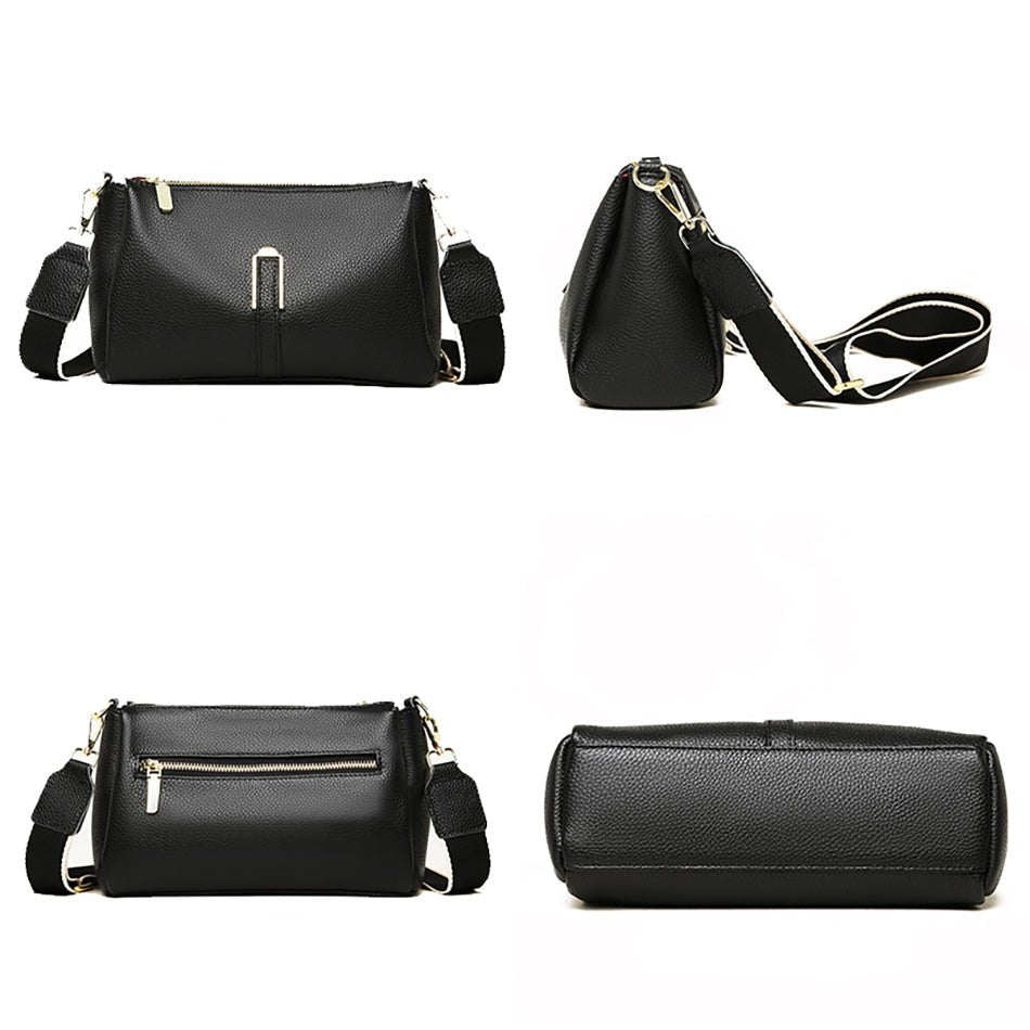 Différentes vues du sac en cuir de vachette noir pour femme