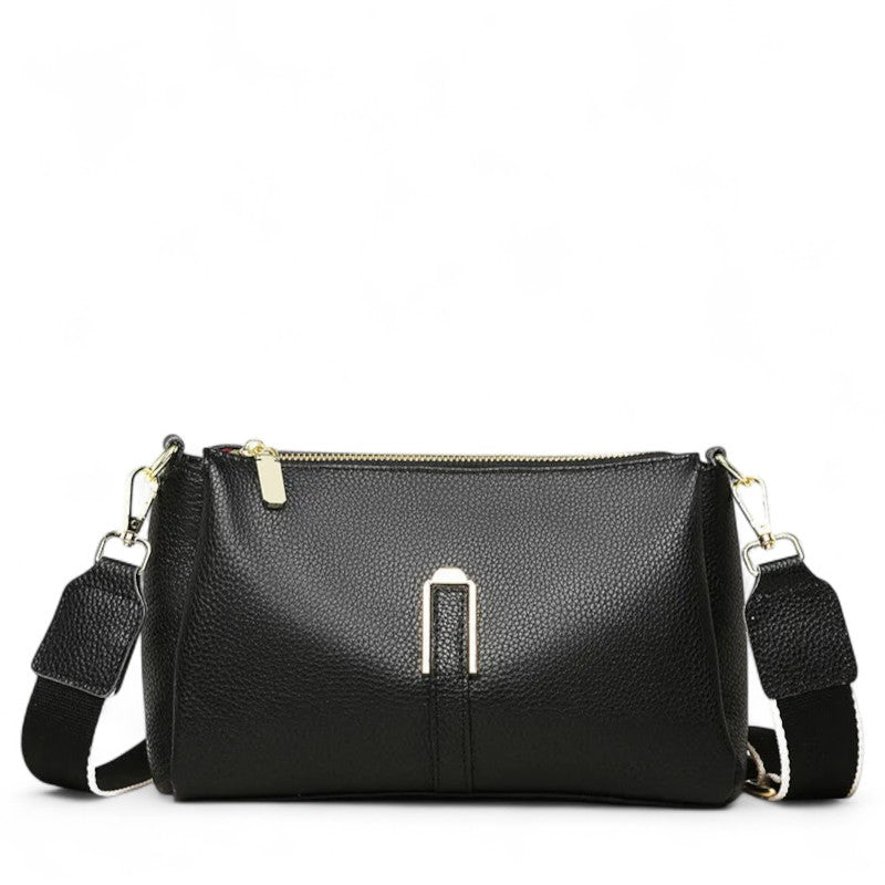 Sac en cuir de vachette noir pour femme avec bandoulière ajustable