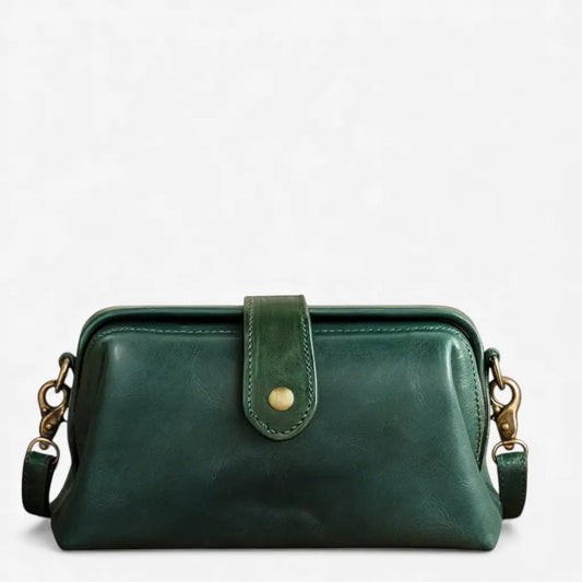 Sac en cuir véritable vert vu de face
