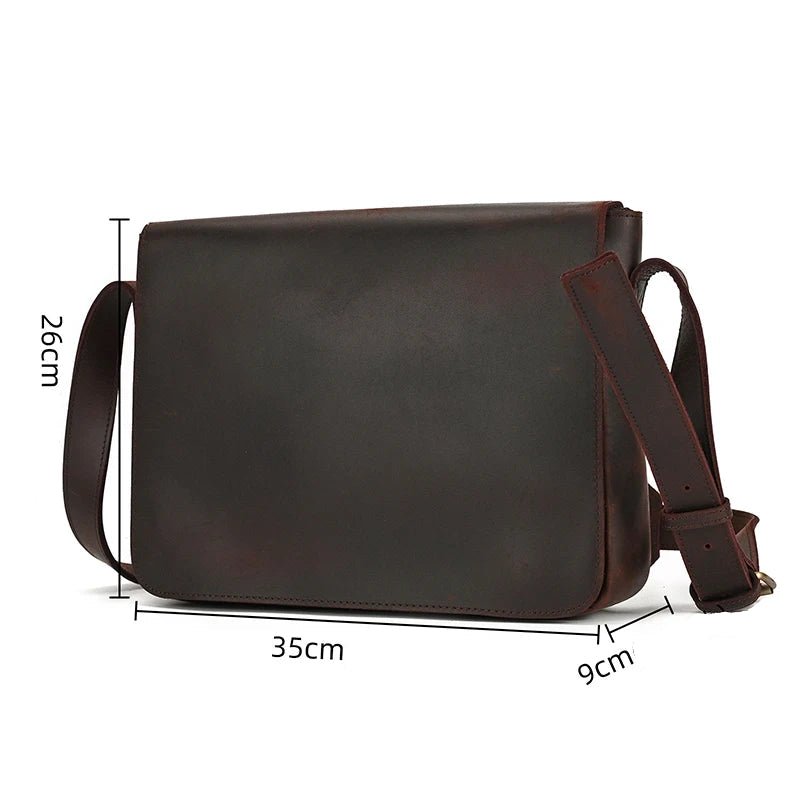 Dimensions du sac en cuir vintage unisexe marron 35x28x10 cm