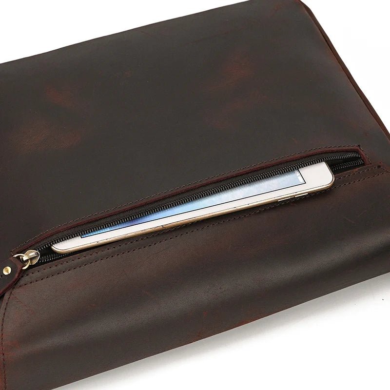 Sac en cuir vintage unisexe marron avec poche arrière ouverte