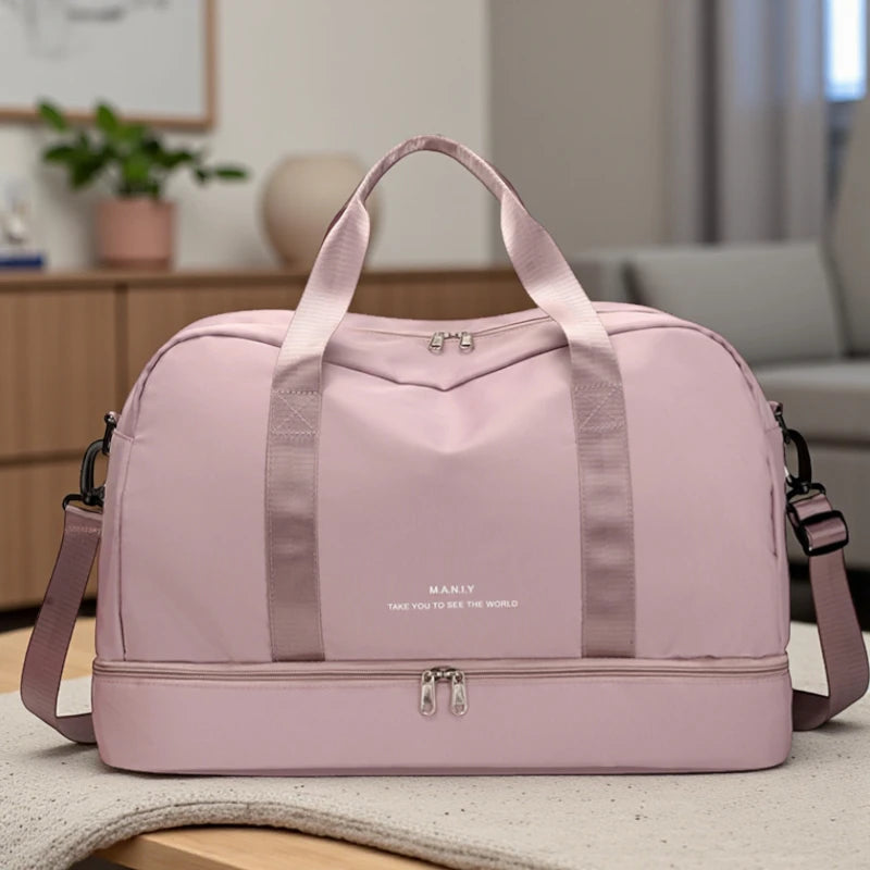 Sac de voyage femme rose avec fermeture zippée double curseur