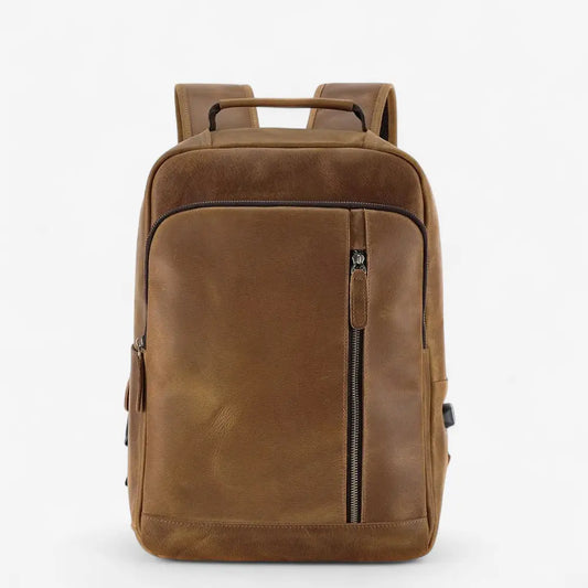 Sac à dos en cuir Crazy Horse marron pour homme avec port USB élégant et fonctionnel