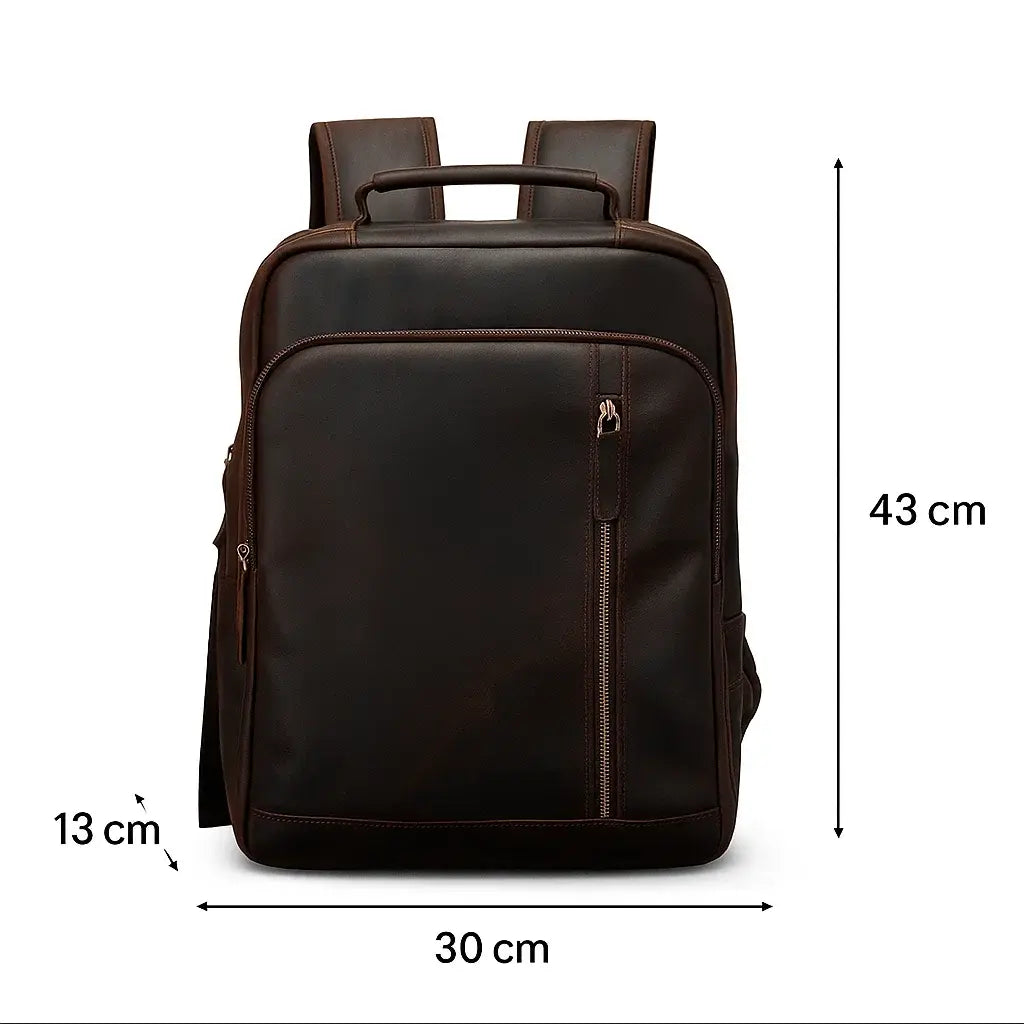 Dimensions du sac à dos en cuir de vachette marron clair avec port USB