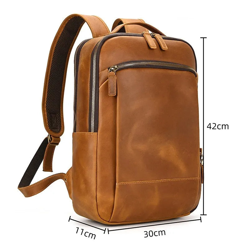 Sac à dos cuir véritable brun foncé avec dimensions 30 × 11 × 42 cm affichées