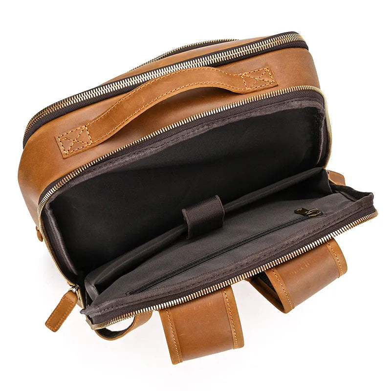 Intérieur du sac à dos cuir véritable avec emplacement ordinateur et poche zippée