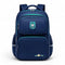 Sac à dos ergonomique bleu marine pour écolier avec poches multiples et détails verts