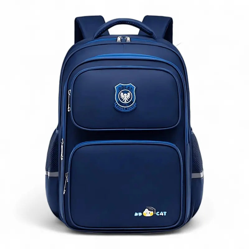 Sac à dos scolaire ergonomique bleu marine avec logo et compartiments frontaux