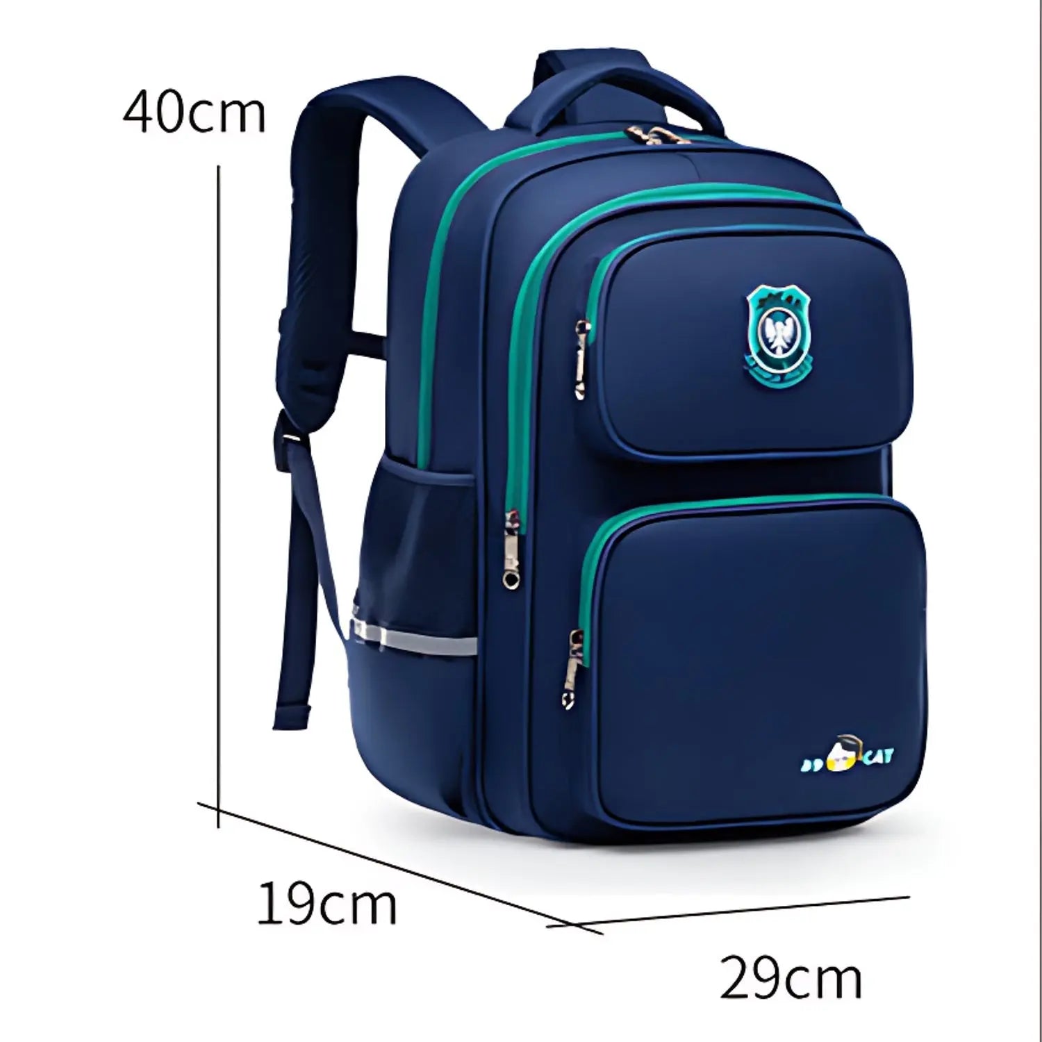 Dimensions d’un sac à dos ergonomique bleu marine pour école primaire 40×29×19 cm
