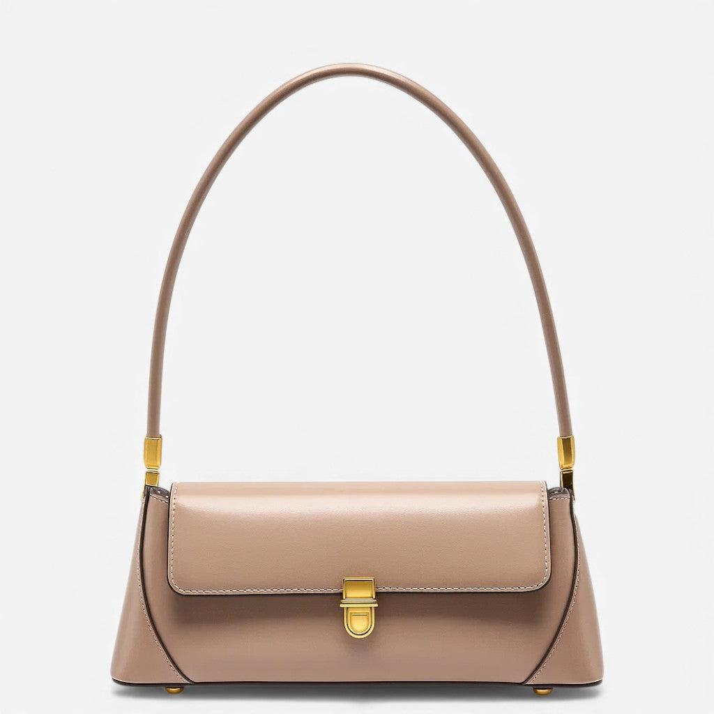 Vue arrière du sac épaule en cuir beige rosé style baguette